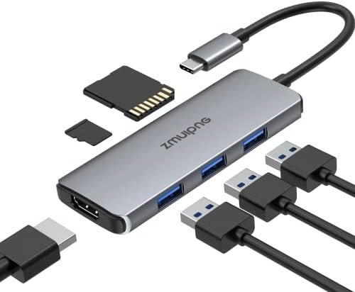 USB C Hub Adapter for MacBook Air, USB C HDMI Dongle for MacBook Pro, 6 in 1 USB